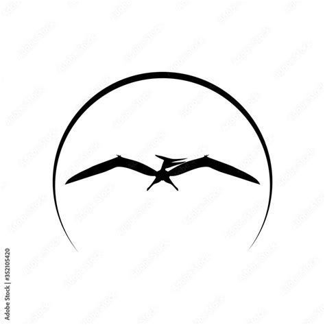 Pterodactyl silhouette. Black silhouette of a flying pterodactyl dinosaur isolated on a white ...