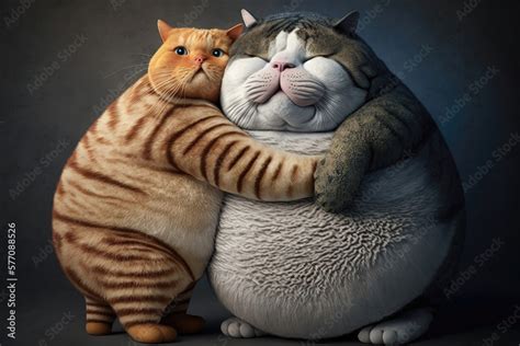 Cute Fat Cat Hugs Fat Cat Generative Ai Stock Illustration Adobe Stock