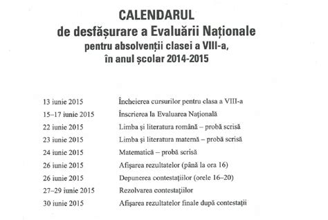 Calendar Evaluare Nationala Clasa A VIII A 2015 JitaruIonelBLOG