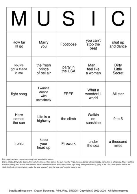 Music Bingo Cards And Playlist Free Printable