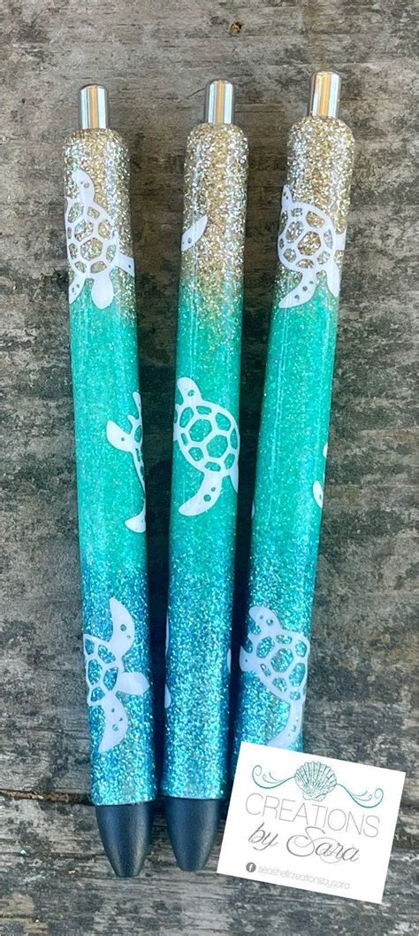 Sea Turtle Glittered Gel Pen Etsy Pen Craft Gel Pens Custom Ink Pens