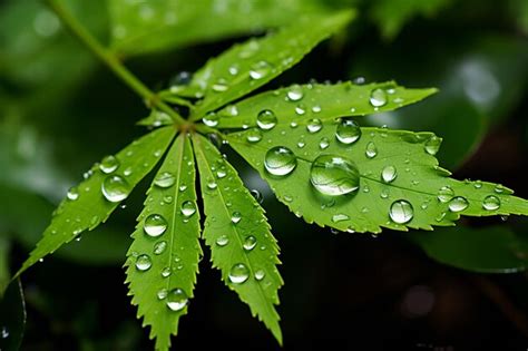 Una Hoja Verde Con Gotas De Agua Sobre Ella Foto Premium