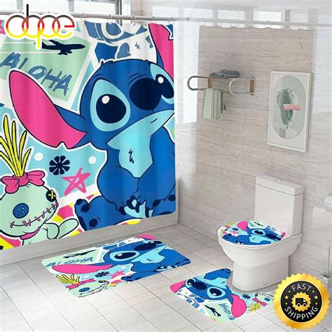 Lilo Stitch Cartoon T Waterproof Shower Curtain Toilet Cover Mat Lid