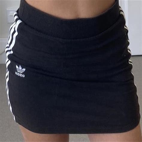 Adidas Black Bodycon Mini Skirt With Three White Depop