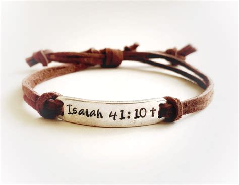 Bible Verse Bracelet Personalized Leather Bar Bracelet Isaiah 41 10