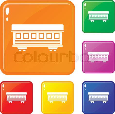 Passenger Train Car Icons Set Stock Vector Colourbox