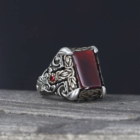 Agate Men Ring Handmade Mens Ring Ottoman Mens Ring 925 Sterling Silver Agate Ring Turkish