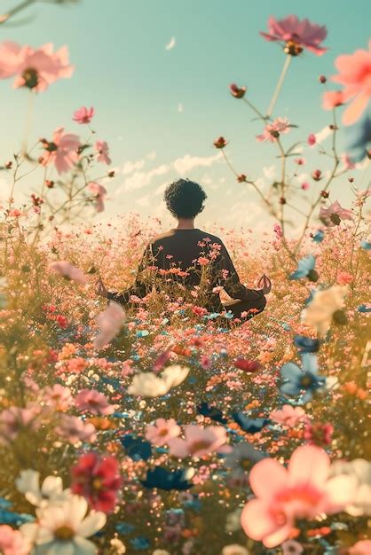 Premium Photo A Digital Illustration Of A Person Meditating Amidst A