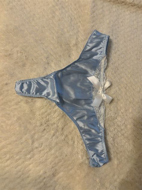 Vintage Powder Blue Satin Bikini Thong Size L Gem