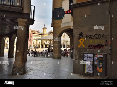 Yellow Ribbons On The Facade Of The House As The Sign Of Independence From Spain And Civil