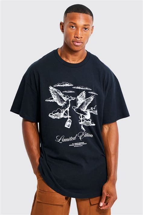 Mens Oversized Limited Edition Dove Print T Shirt Boohoo Uk