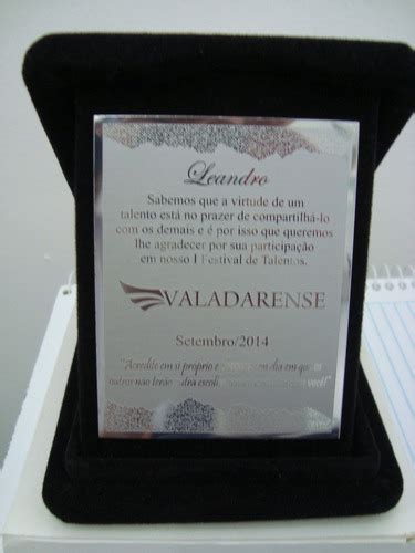 Placa De Homenagem Em Aço Inox Estojo De Veludo 13 X 10 R 38 00