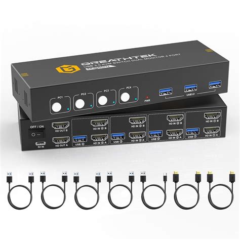 Greathtek Port Kvm Switch Hdmi Dual Monitor With Usb Kvm