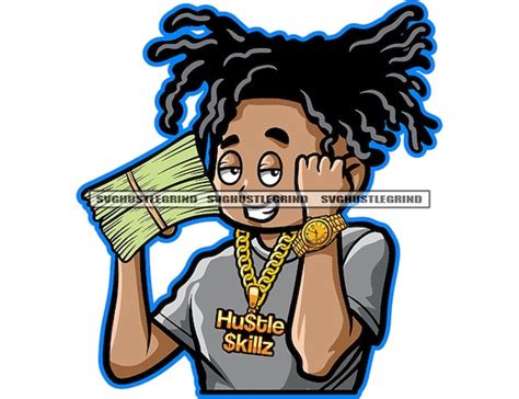 Gangster Man Cartoon Character Money Stacks Dreads Locs Hair - Etsy