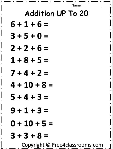 Free Printable Addition Up to 20 Math Worksheet - Free Worksheets ...