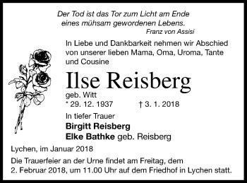 Traueranzeigen Von Ilse Reisberg Trauer Nordkurier