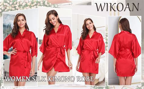 Wikoan Morgenmantel Für Damen Satin Kurz Sexy Kimono Robe Mit Gürtel