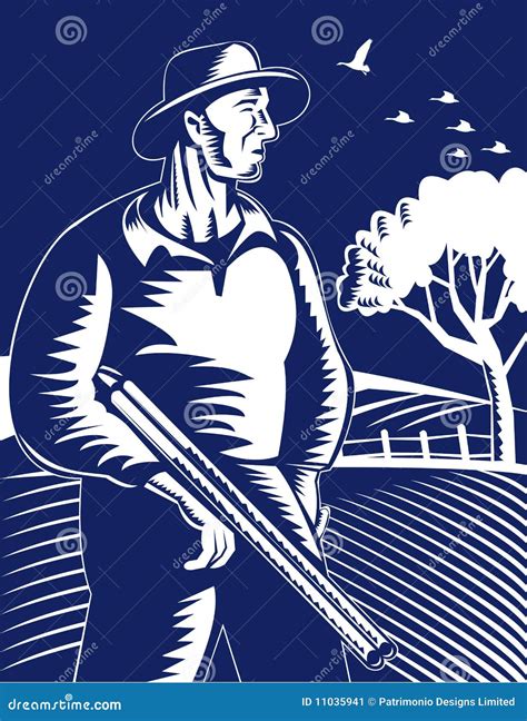 Fermier De Chasseur Avec Le Fusil De Fusil De Chasse Illustration De Vecteur Illustration Du