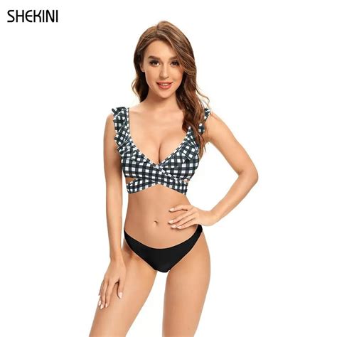 SHEKINI Womens Bathing Suits Push Up Halter Bandage Bikini Floral