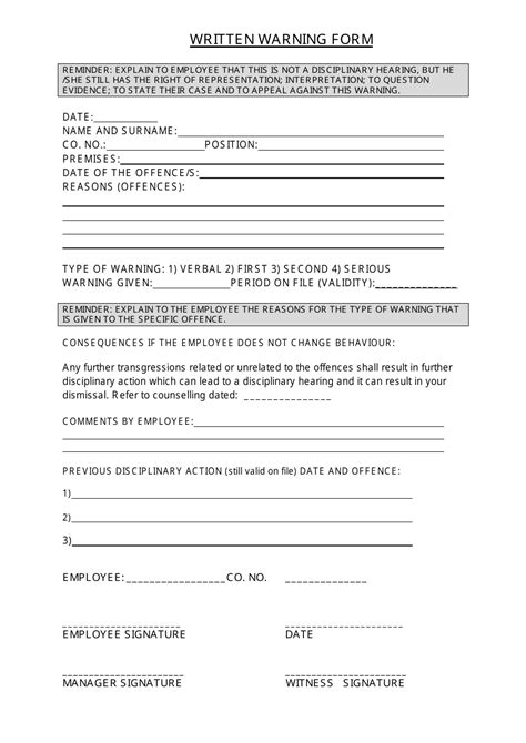 Written Warning Form Fill Out Sign Online And Download Pdf Templateroller