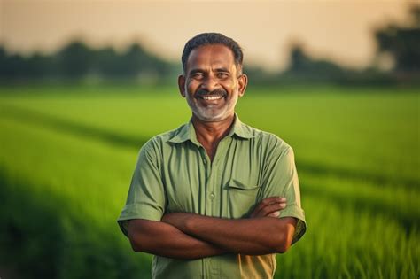 Premium Photo Indian Farmer Standing With Arms Crossed In A Green