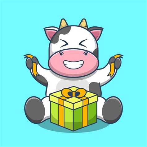 Happy Cow Get A T Cartoon Vector Illustration Birthday Themed Icon