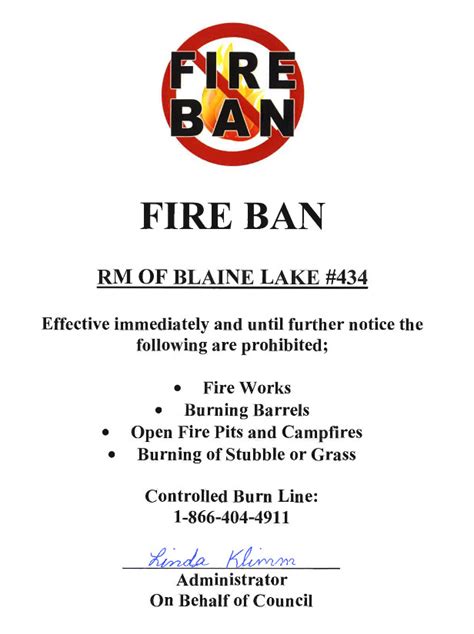 Fire Ban Rm Of Blaine Lake