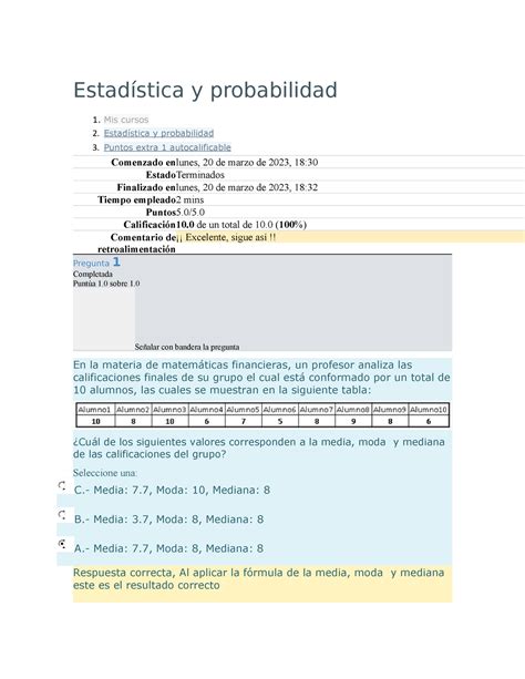 Auto Calificable Autocalificanble Estad Stica Y Probabilidad