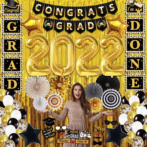 Huge Black And Gold Graduation Decorations 2022 Set Big Pack Of 75