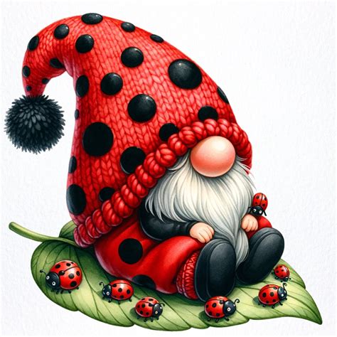 Watercolor Ladybug Gnome Clipart High Quality Pngs Digital Planner