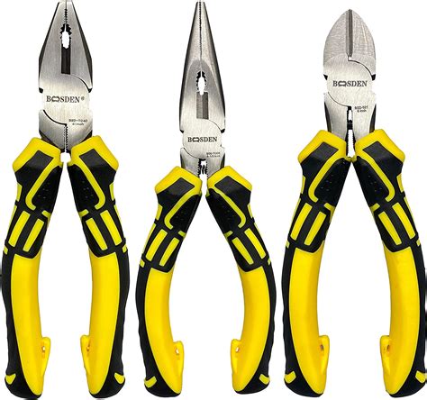 Boosden 3 Pcs Pliers Tool Set 6 Needle Nose Pliers 6 Diagonal Cutters 6 Linesman Pliers