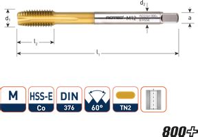 HSS E Machinetap 800 Doorlopend DIN 376 M8 1 St JRV Products