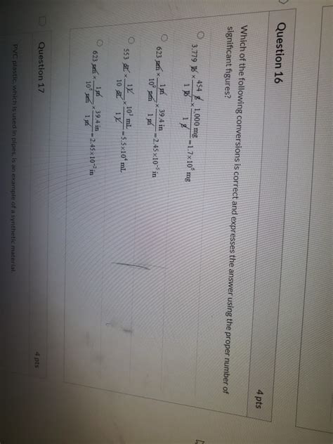 Solved Question 16 4 Pts Which Of The Following Conversions