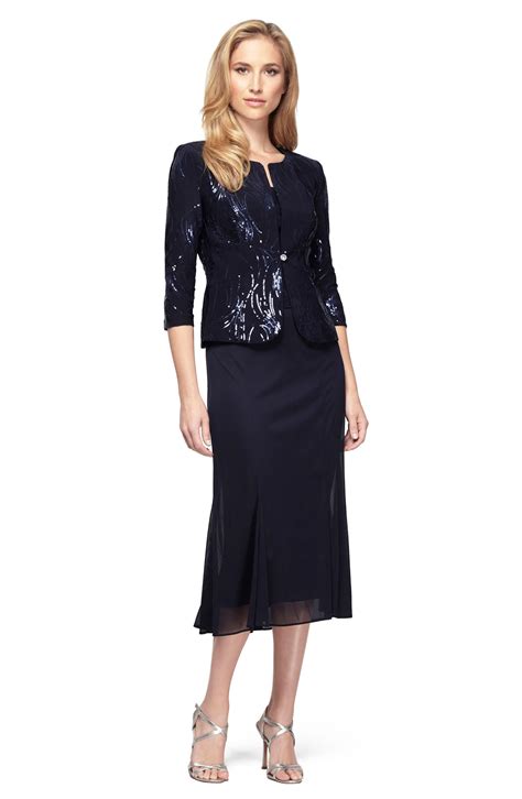 Alex Evenings Sequin Midi Dress With Jacket In Navy Blue Lyst