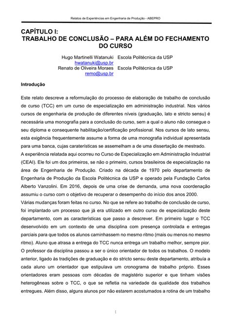 Pdf Cap Tulo I Trabalho De Conclus O Para Al M Do Fechamento Do Curso