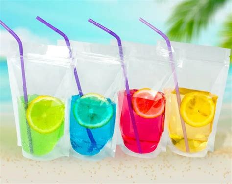 100pcs Clear Stand Up Beverage Drink Coffee Plastic Packaging Bag