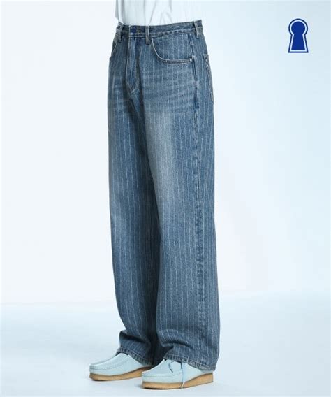 Musinsa Secondmono Stripe Pattern Wide Denim Pants Blue Sept Blue