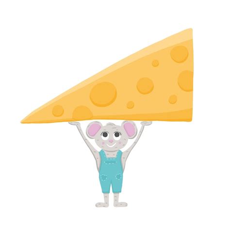 Premium Vector Cute Cartoon Mouse With Big Piece Of Cheese