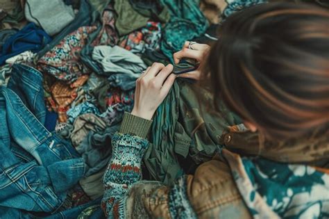 Premium Photo A Person Repairing Or Upcycling Old Clothing Items