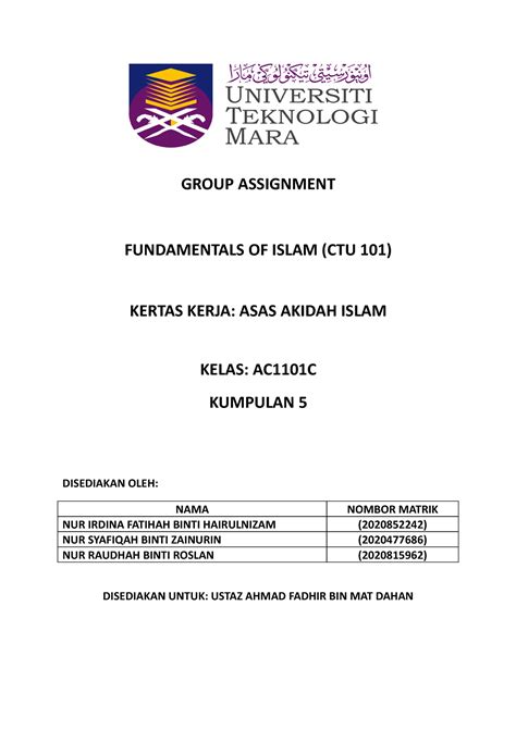 Group Assignment Ctu Group Assignment Fundamentals Of Islam Ctu