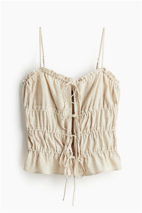 Drawstring Detail Strappy Top Light Beige Ladies Handm Gb