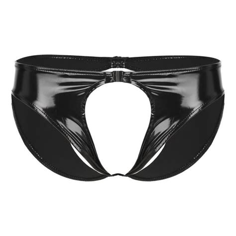 Iiniim String Cuir Verni Sexy Homme Culotte Ouvert Entrejambe Cuir