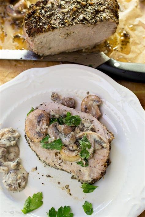 Garlic Herbed Pork Loin With Mushroom Wine Sauce Recipe Pork Herbs