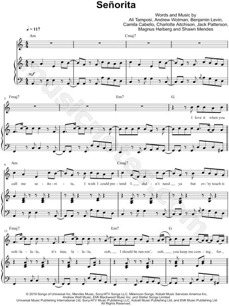 Shawn Mendes Camila Cabello Señorita Sheet Music in A Minor