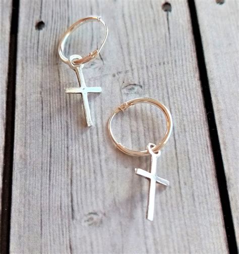 Sterling Silver Cross Earring For Men Mens Cross Earring Etsy Uk