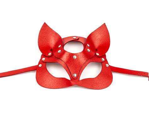 Red Leather Cat Mask Fetish Mask Bdsm Mask Sexy Mask Sex Face Mask Lace Face Erotic Mask