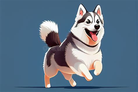 Cute Cartoon Husky Dog Anime Plays Runs And Smiles Stock Illustration