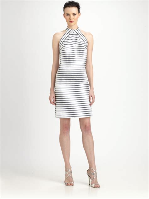 Theia Striped Cocktail Dress In White Midnight Lyst