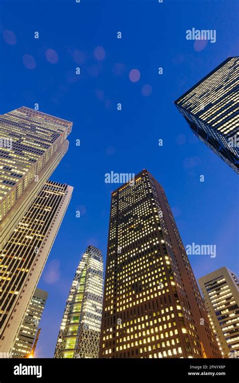 Tokyo Skyscrapers At Night In Shinjuku Downtown And Business District