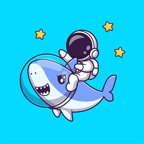 Premium Vector | Cute Astronaut Riding Shark in Space With Star Cartoon Vector Icon Illustration ...